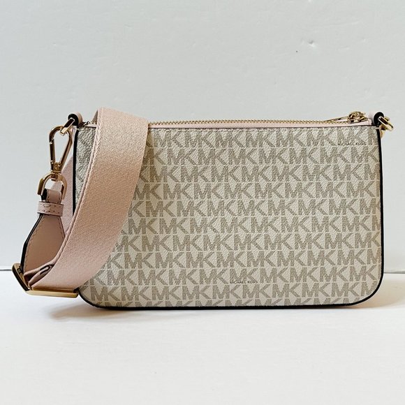 Michael Kors Jet Set Travel Small Crossbody Bag Tech Attached MK Vanilla Pink - Picture 3 of 13